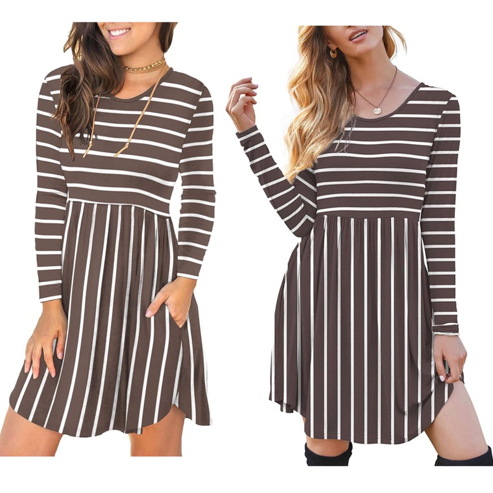 Women’s Long Sleeve Loose Stripes Dress with Pockets 2XL NWT
